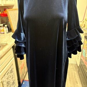 Julian Taylor Navy Blue Velvet Dress w Ruffle Sleeves Size 12